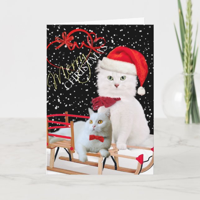 Cartes blanches de Joyeux Noël de chat (Devant)