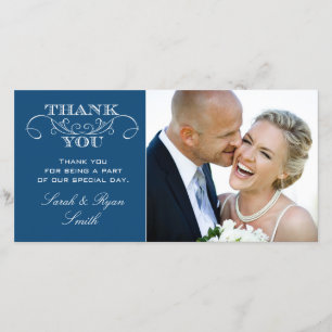 Cartes bleues chics de Merci de photo de mariage