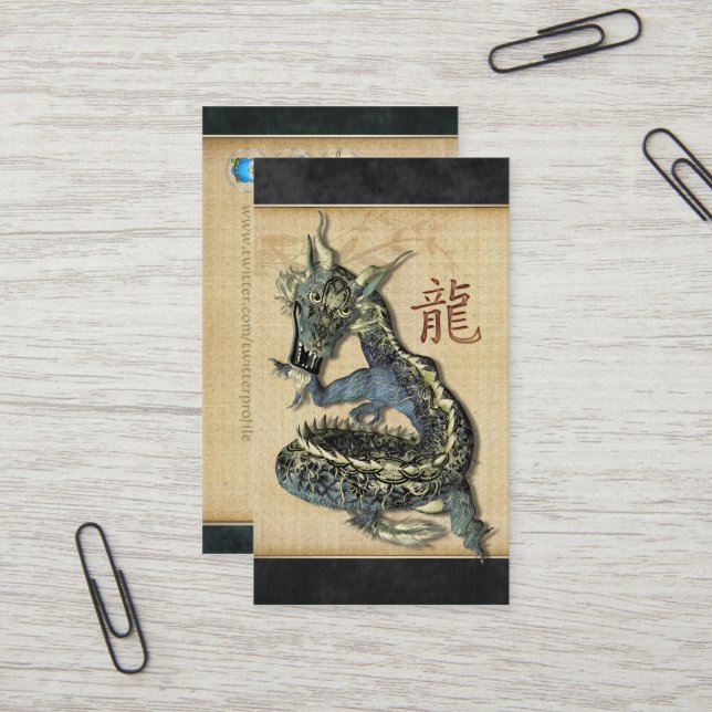 Cartes bleues chinoises de profil de dragon (Devant/Arrière en situation)