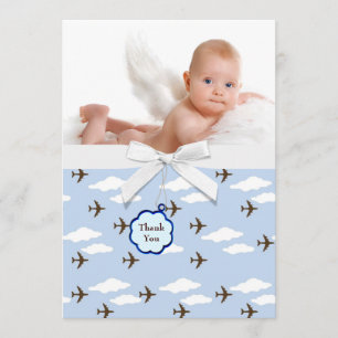 Cartes bleues de Merci de photo de bébé d'avions