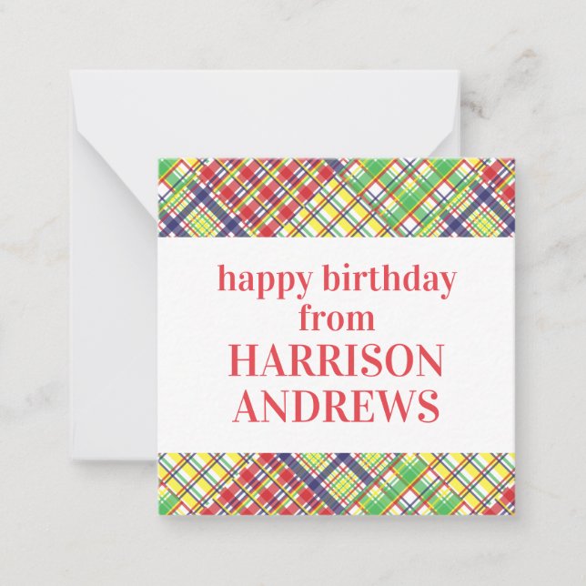 Cartes Cadeau Cadeau Personnalisées Plaid Madras (Devant)