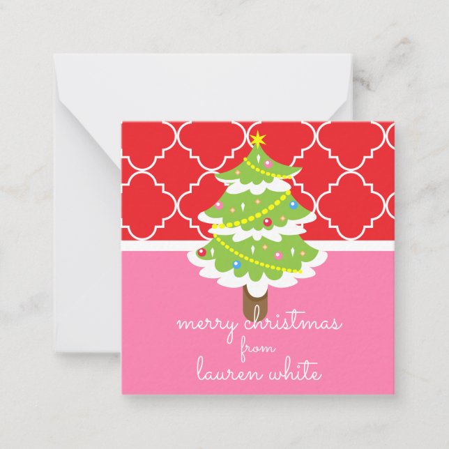 Cartes Cadeaux Arbre de Noël Rose et Rouge (Devant)