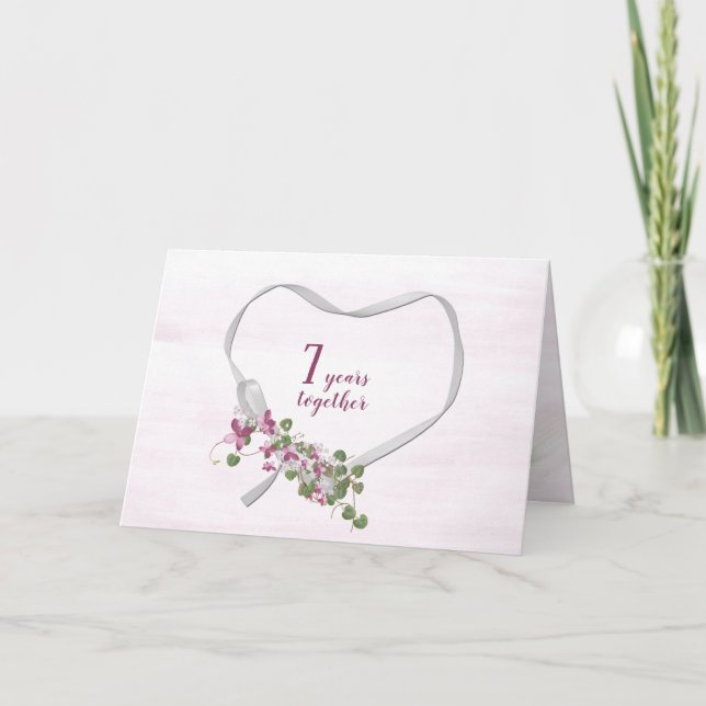 Cartes cardiaques au ruban pour le 7e anniversaire (Devant)