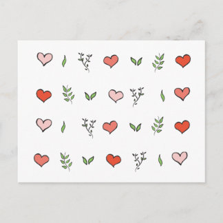 Cartes cardiaques botaniques vertes rouges et rose