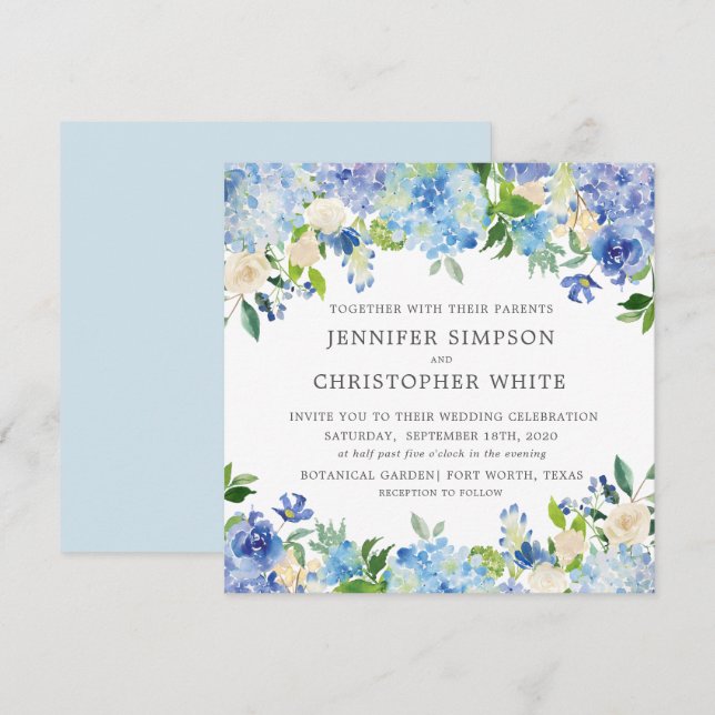 Cartes Carré Blue Hydrangea (Devant / Derrière)