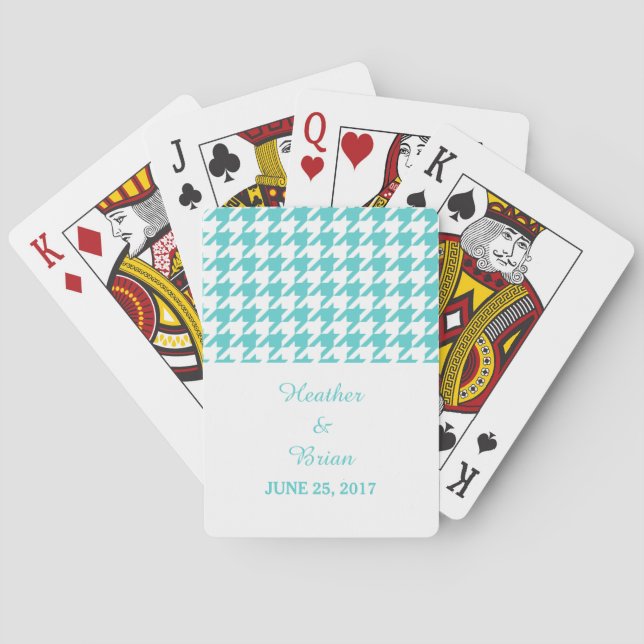 Cartes Carte de jeu Mariage Turquoise Houndstooth (dos)