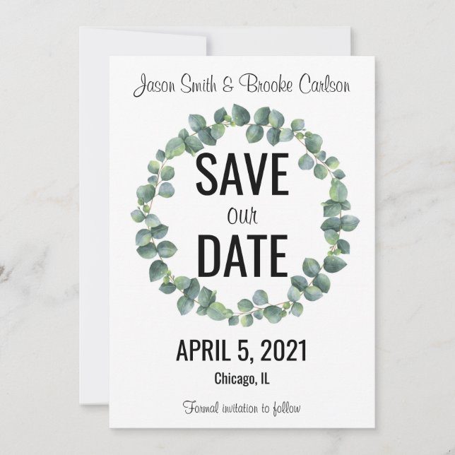 Cartes Cercle Eucalyptus "Save our Date" (Devant)