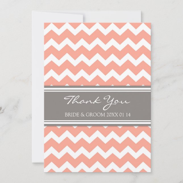 Cartes Chevron gris de corail de Merci de mariage (Devant)