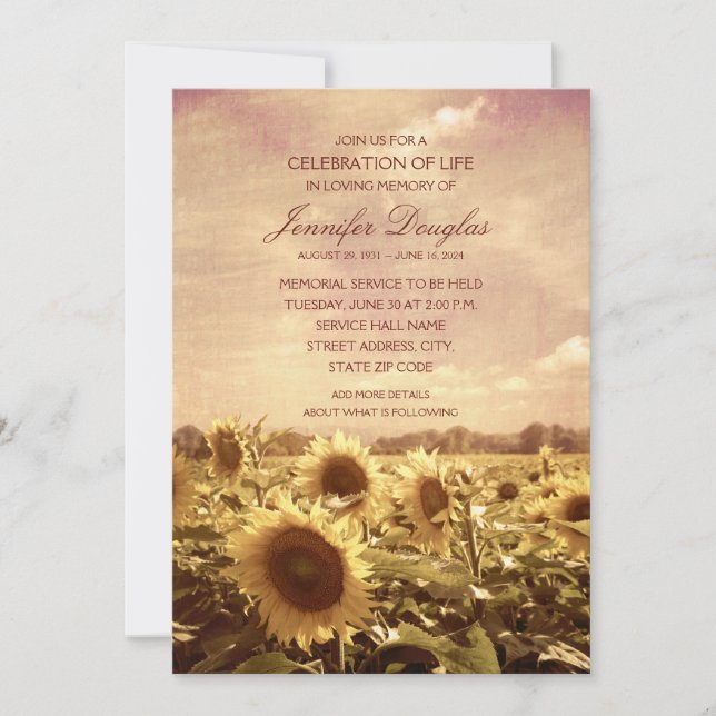 Cartes commémoratives des funérailles de tournesol (Devant)