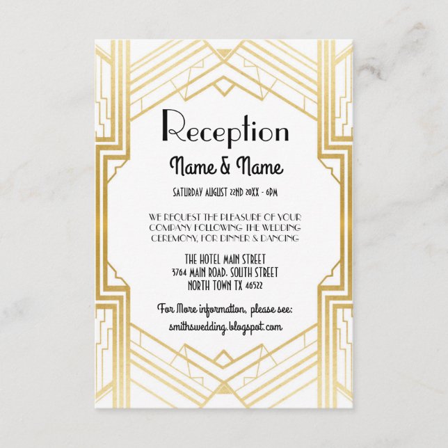 Cartes d'accueil Gatsby Art Déco Gold Wedding (Devant)