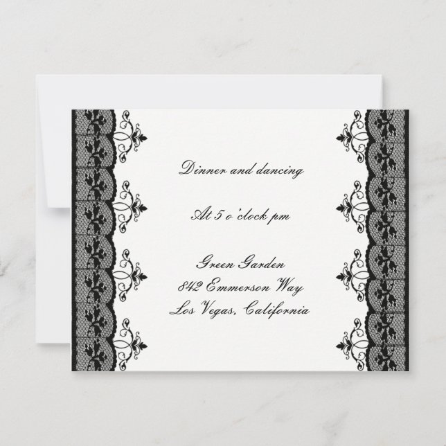 Cartes d'accueil Noir de mariage en dentelle (Devant)