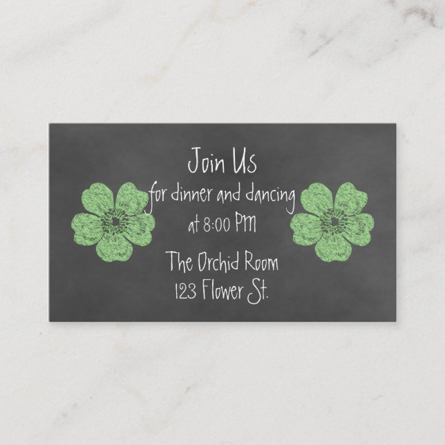 Cartes d'accueil Wild Green Rose Chalkboard (Devant)