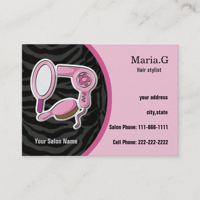 Cartes d'affaires du salon de coiffure rose (Devant)