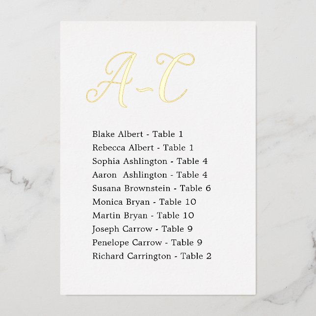 Cartes d'affectation de table d'hôtes Gold Foil Ma (Recto)