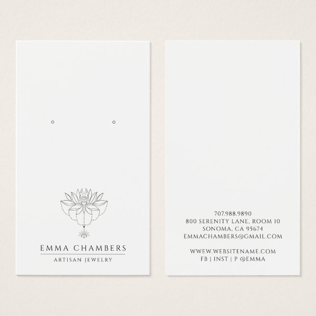 Cartes d'affichage Lotus Flower Earring Bijoux (Devant & derrière)