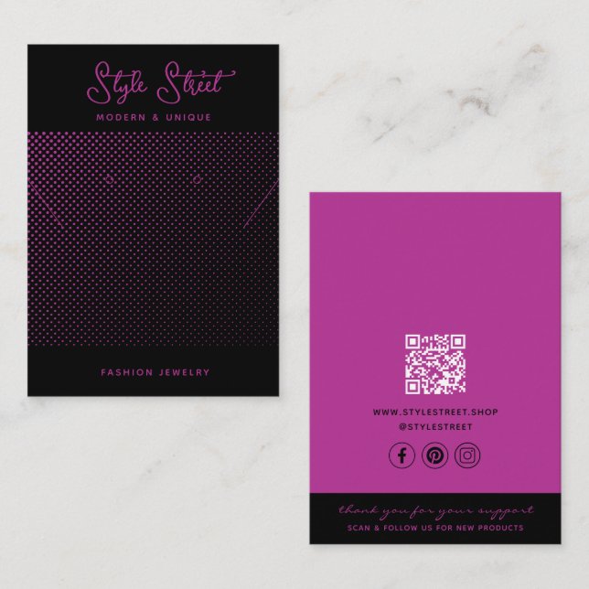 Cartes d'affichage pour bijoux de code QR d'entrep (Devant / Derrière)