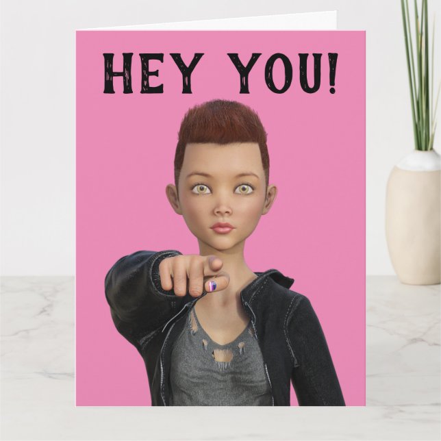 CARTES D'AMITIÉ FILLE AUX CHEVEUX COURTS ANDROGYNE (Devant)