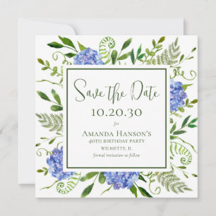 Cartes d'anniversaire 40 ans aux hortensias bleus 