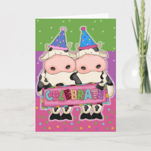 Cartes d'anniversaire de la vache et timbres d'éta