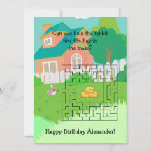 Cartes d'anniversaire de lapin et foin pour enfant