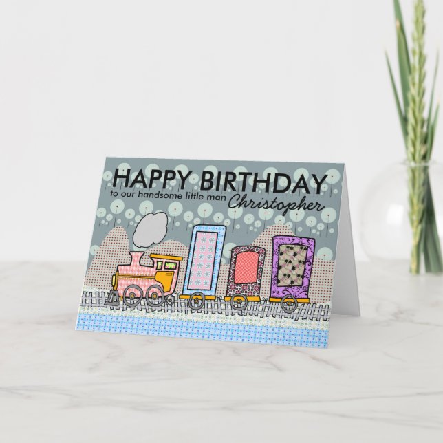 Cartes d'anniversaire de train à vapeur pour garço (Devant)
