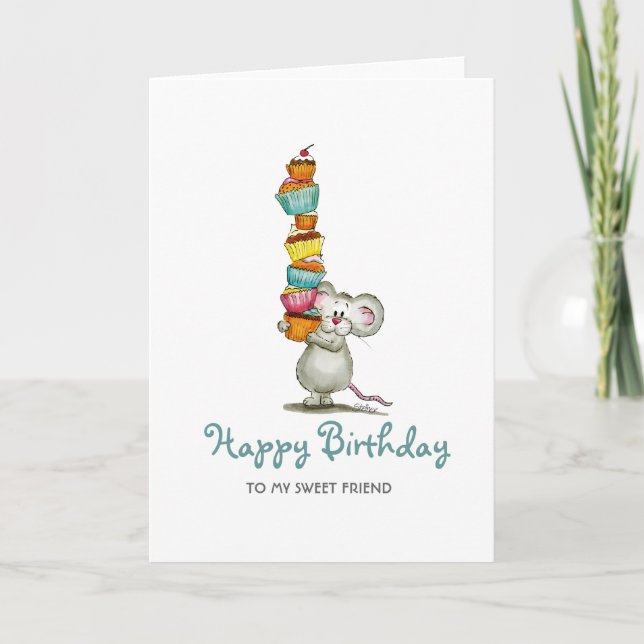 Cartes d'anniversaire mignonne souris avec des cup (Devant)