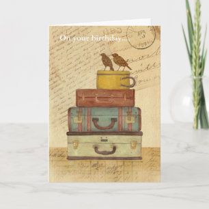 Cartes d'anniversaire pliées Amour Vintage Oiseaux