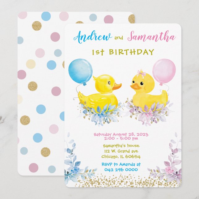 Cartes d'anniversaire pour canard en caoutchouc po (Devant / Derrière)