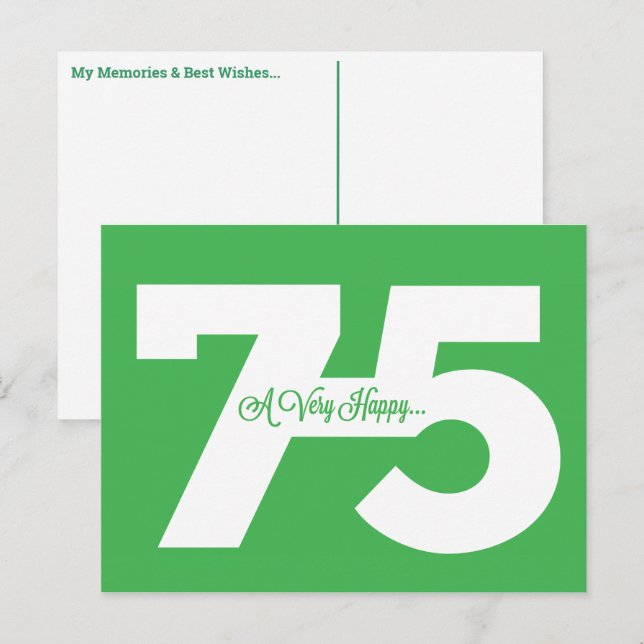 Cartes d'anniversaire pour les 75 ans - en vert (Devant / Derrière)