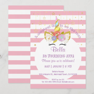 Cartes d'anniversaire rose et or Unicorne
