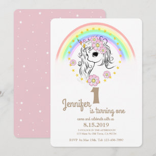 Cartes d'Anniversaire Rose Unicorn RainBow