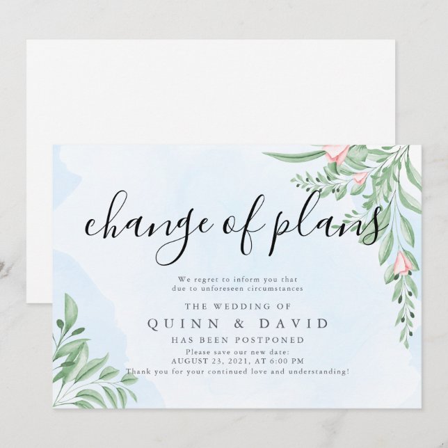 Cartes d'annonce de mariage reporté Dusty Blue (Devant / Derrière)