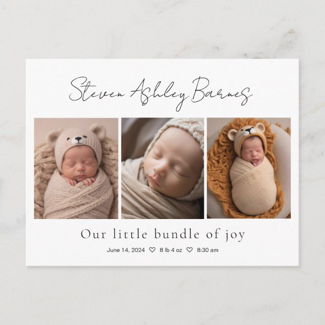 Cartes d'annonce de naissance de bébé élégantes (Devant)