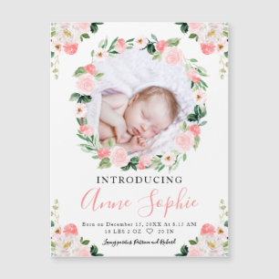 Cartes d'annonce de naissance photo florales rose