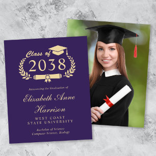 Cartes d'annonce de remise de diplôme Violet Or Bu