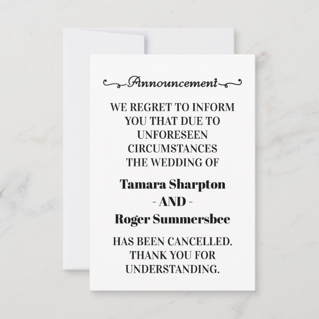 Cartes d'annulation d'annonce de mariage (Devant)