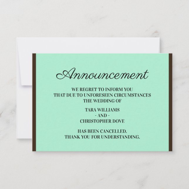 Cartes d'annulation d'annonce de mariage Neo Mint (Devant)