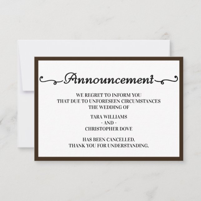 Cartes d'annulation du Faire-part mariage (Devant)
