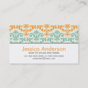 Cartes d'appel de modèles Aqua et Orange Damask