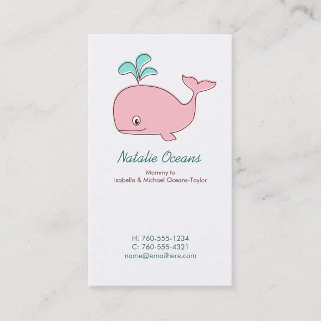 Cartes d'appel pour maman de baleine rose (Devant)