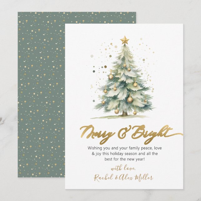 Cartes d'arbre de Noël Joyeuses et brillantes non  (Devant / Derrière)