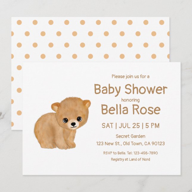 Cartes de Baby shower de l'ours (Devant / Derrière)