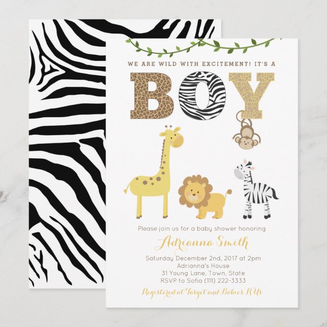 Cartes de Baby shower pour animaux Safari, poster  (Devant / Derrière)