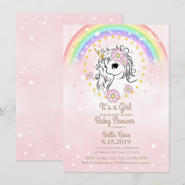 Cartes de Baby shower pour filles de la Pluie de U (Devant / Derrière)
