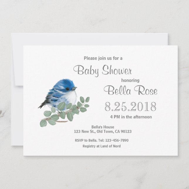 Cartes de Baby shower pour oiseaux de Paruline Ble (Devant)