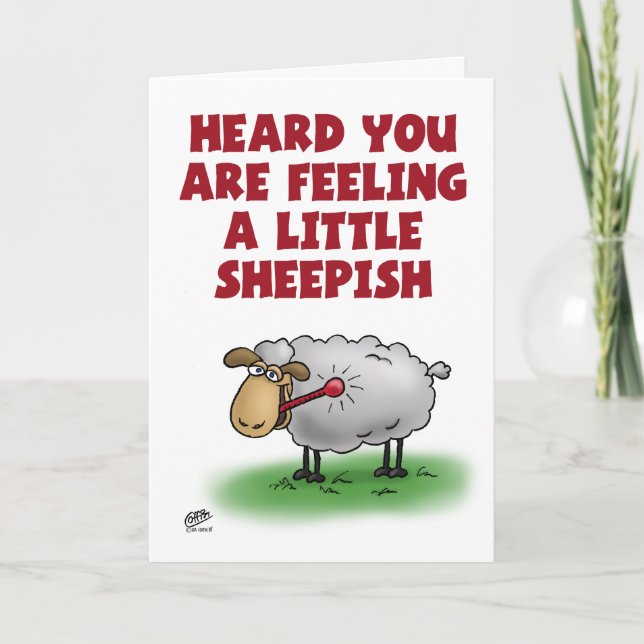 Cartes de bien-être amusantes : Feindre Sheepish (Devant)