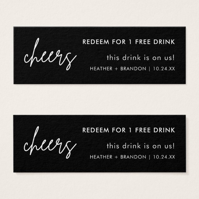Cartes de billets minimalistes pour Mariage noir (Devant & derrière)