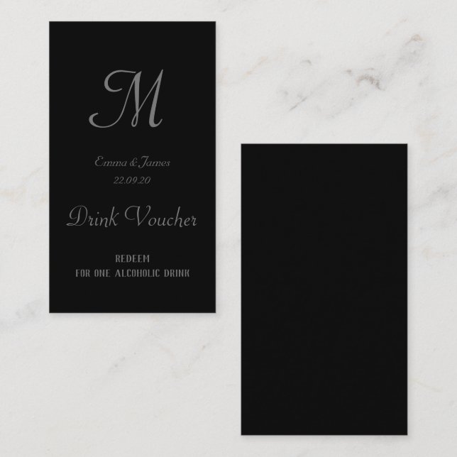 Cartes de billets pour Mariage noir simple (Devant / Derrière)