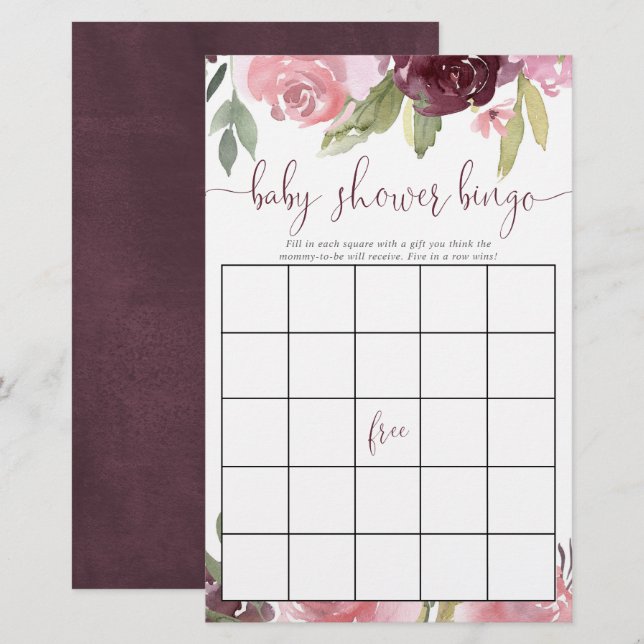 Cartes de bingo à baby shower floral roux (Devant / Derrière)