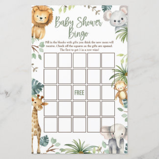Cartes de Bingo Baby shower Safari